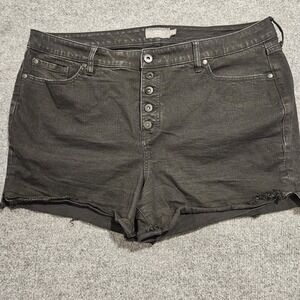 Torrid Buttonfly Jean Shorts‎ Raw Hem Denim Black Stretch 3" Inseam Size 20
